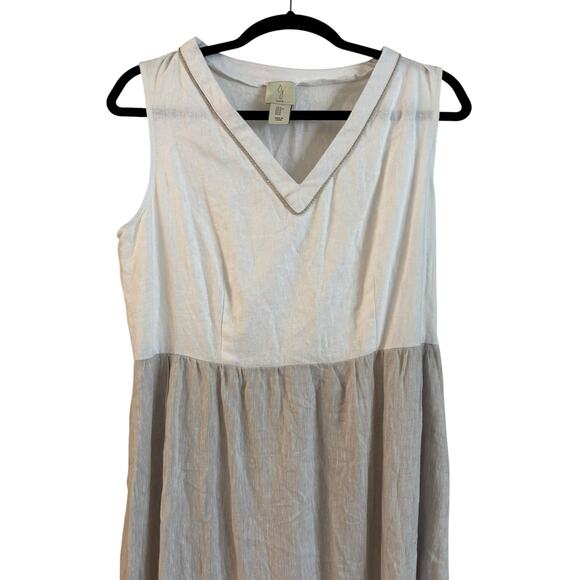 Joie Womens Linen Maxi Dress Small Colorblock Jeweled Neck Minimalist Coastal - Picture 2 of 8